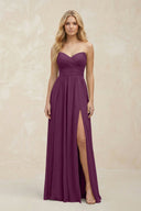 A - Line Sweetheart Pleated Chiffon Bridesmaid Dress in Fig - KissProm Bridesmaid Dresses