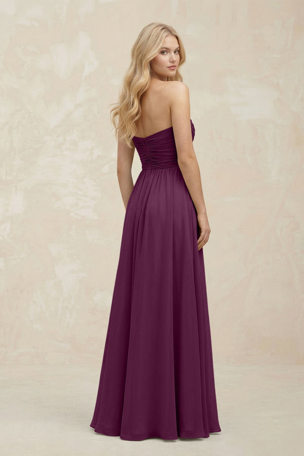 A - Line Sweetheart Pleated Chiffon Bridesmaid Dress in Fig - KissProm Bridesmaid Dresses