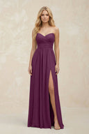 A - Line Sweetheart Pleated Chiffon Bridesmaid Dress in Fig - KissProm Bridesmaid Dresses