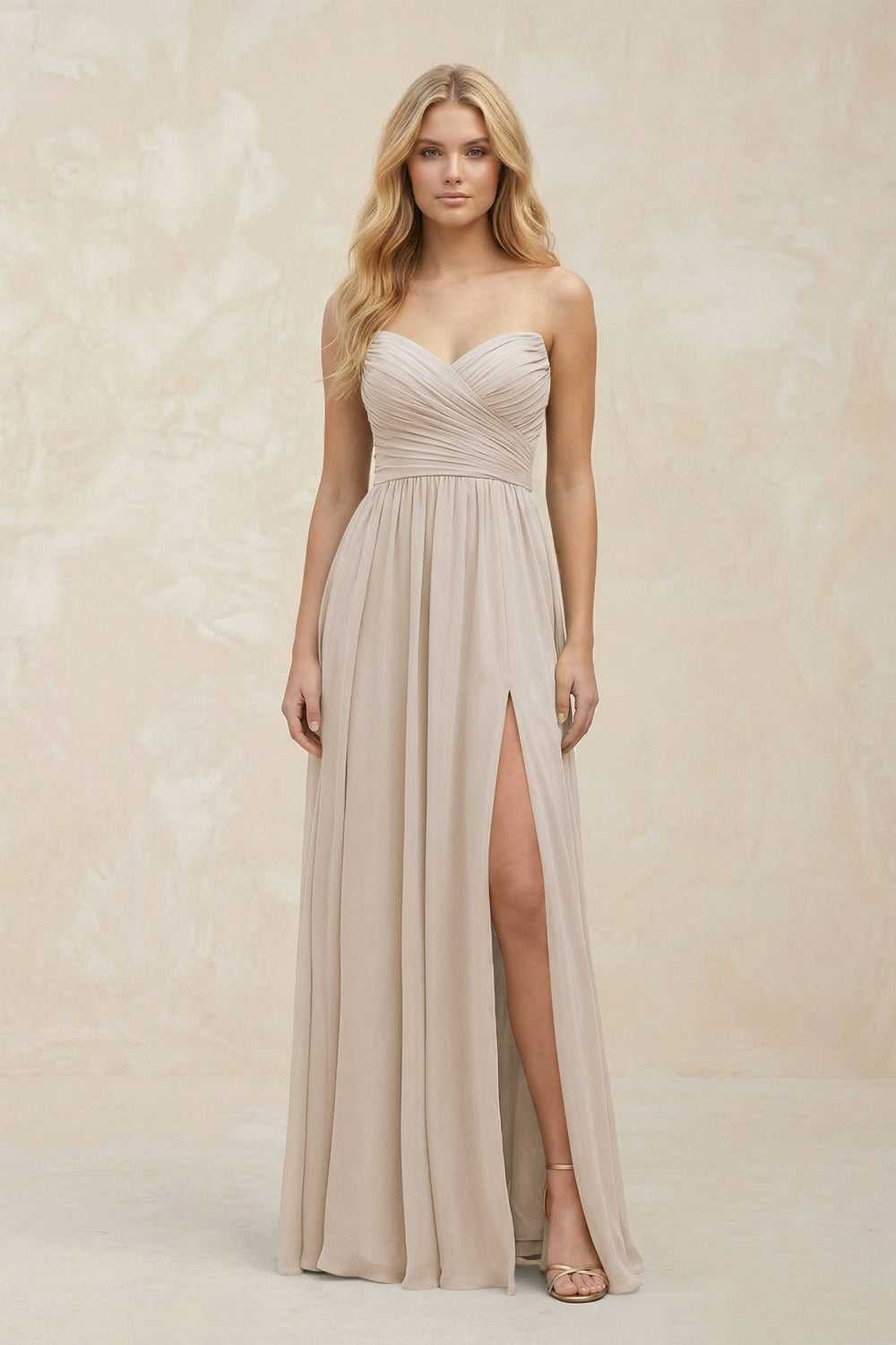 A - Line Sweetheart Pleated Chiffon Bridesmaid Dress in Frost - KissProm Bridesmaid Dresses