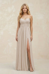 A - Line Sweetheart Pleated Chiffon Bridesmaid Dress in Frost - KissProm Bridesmaid Dresses