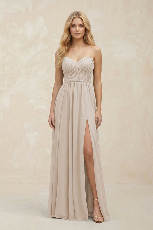 A - Line Sweetheart Pleated Chiffon Bridesmaid Dress in Frost - KissProm Bridesmaid Dresses