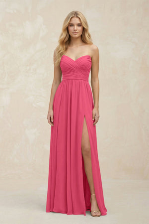 A - Line Sweetheart Pleated Chiffon Bridesmaid Dress in Fuchsia - KissProm Bridesmaid Dresses