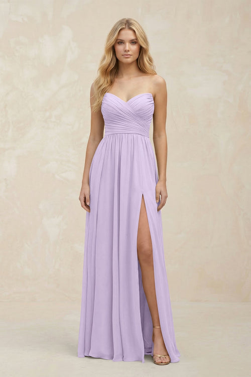 A - Line Sweetheart Pleated Chiffon Bridesmaid Dress in Lavender - KissProm Bridesmaid Dresses