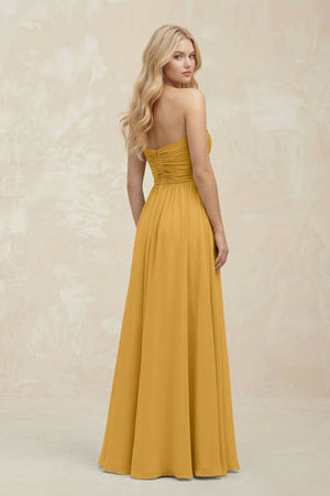 A - Line Sweetheart Pleated Chiffon Bridesmaid Dress in Marigold - KissProm Bridesmaid Dresses
