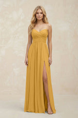 A - Line Sweetheart Pleated Chiffon Bridesmaid Dress in Marigold - KissProm Bridesmaid Dresses