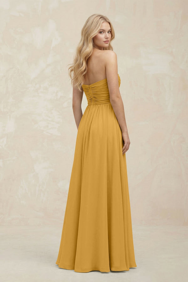 A - Line Sweetheart Pleated Chiffon Bridesmaid Dress in Marigold - KissProm Bridesmaid Dresses