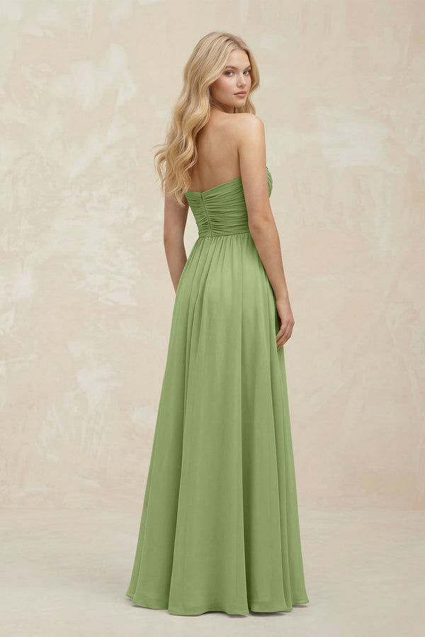 A - Line Sweetheart Pleated Chiffon Bridesmaid Dress in Matcha - KissProm Bridesmaid Dresses