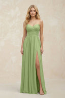 A - Line Sweetheart Pleated Chiffon Bridesmaid Dress in Matcha - KissProm Bridesmaid Dresses