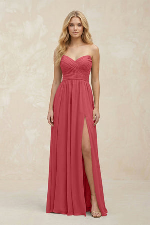 A - Line Sweetheart Pleated Chiffon Bridesmaid Dress in Merlot - KissProm Bridesmaid Dresses
