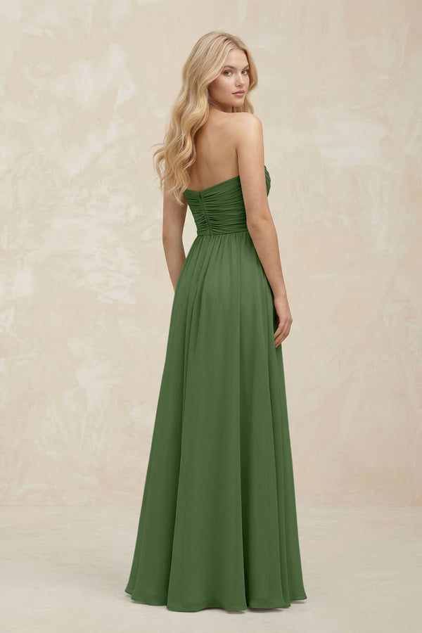 A - Line Sweetheart Pleated Chiffon Bridesmaid Dress in Moss - KissProm Bridesmaid Dresses