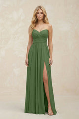 A - Line Sweetheart Pleated Chiffon Bridesmaid Dress in Moss - KissProm Bridesmaid Dresses