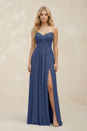 A - Line Sweetheart Pleated Chiffon Bridesmaid Dress in Navy - KissProm Bridesmaid Dresses