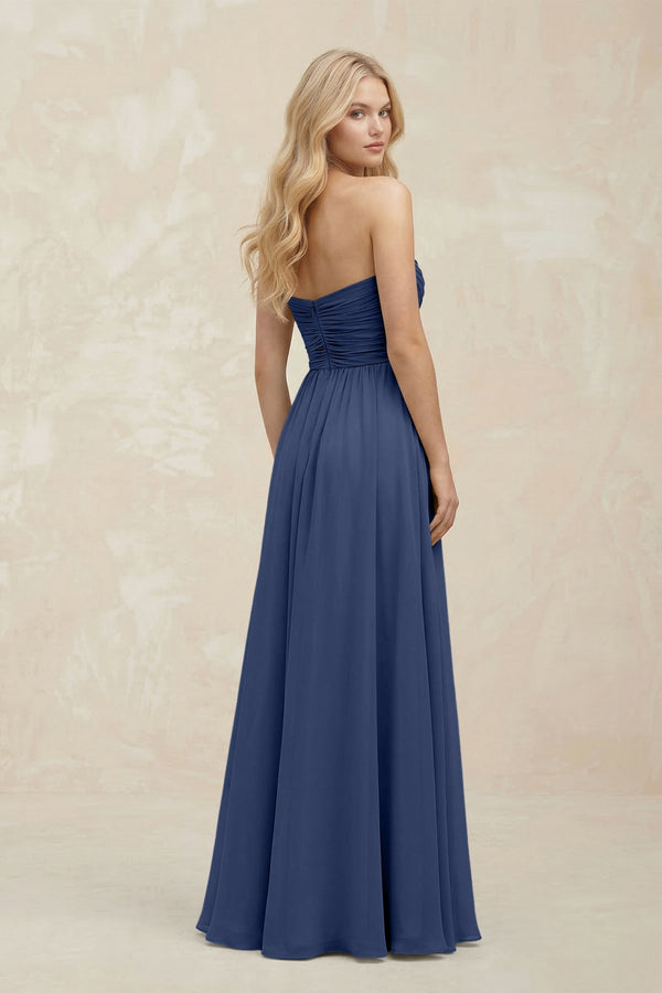 A - Line Sweetheart Pleated Chiffon Bridesmaid Dress in Navy - KissProm Bridesmaid Dresses