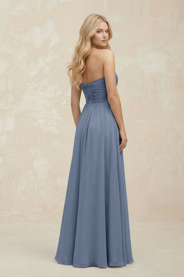 A - Line Sweetheart Pleated Chiffon Bridesmaid Dress in Neptune - KissProm Bridesmaid Dresses