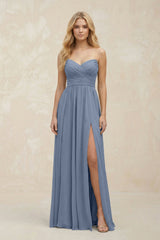 A - Line Sweetheart Pleated Chiffon Bridesmaid Dress in Neptune - KissProm Bridesmaid Dresses