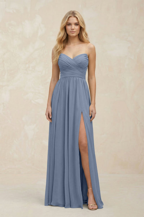 A - Line Sweetheart Pleated Chiffon Bridesmaid Dress in Neptune - KissProm Bridesmaid Dresses