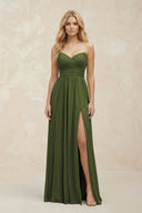 A - Line Sweetheart Pleated Chiffon Bridesmaid Dress in Olive - KissProm Bridesmaid Dresses