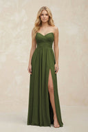 A - Line Sweetheart Pleated Chiffon Bridesmaid Dress in Olive - KissProm Bridesmaid Dresses