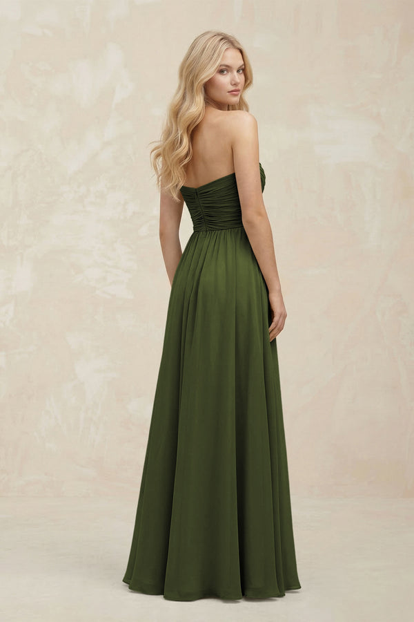 A - Line Sweetheart Pleated Chiffon Bridesmaid Dress in Olive - KissProm Bridesmaid Dresses