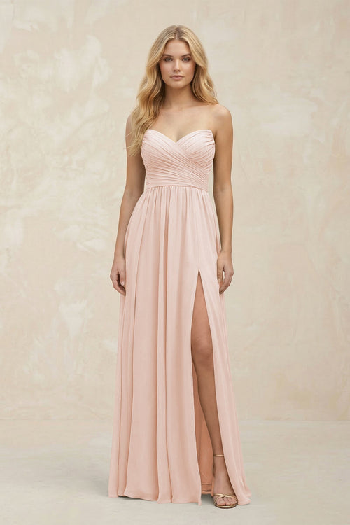 A - Line Sweetheart Pleated Chiffon Bridesmaid Dress in Pale Blush - KissProm Bridesmaid Dresses