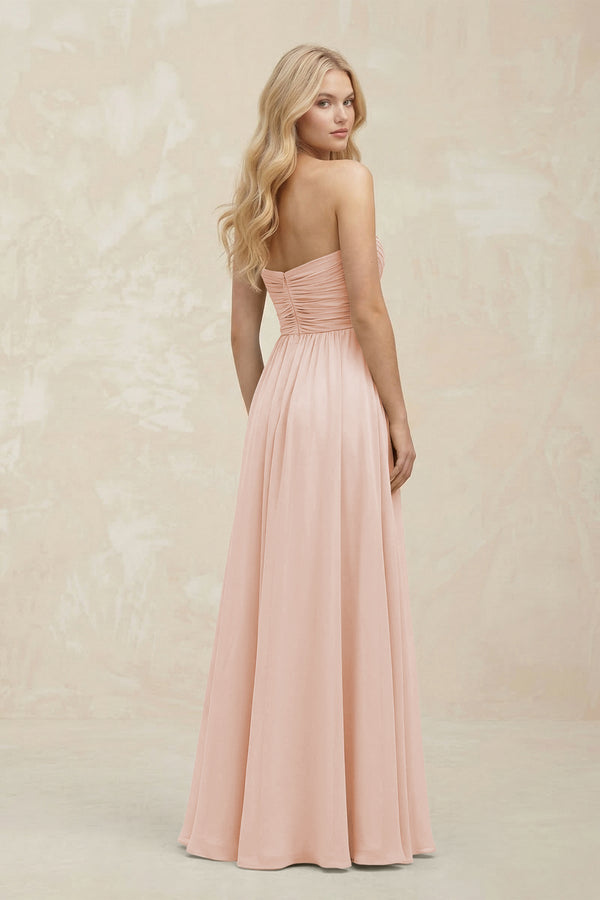 A - Line Sweetheart Pleated Chiffon Bridesmaid Dress in Pale Blush - KissProm Bridesmaid Dresses