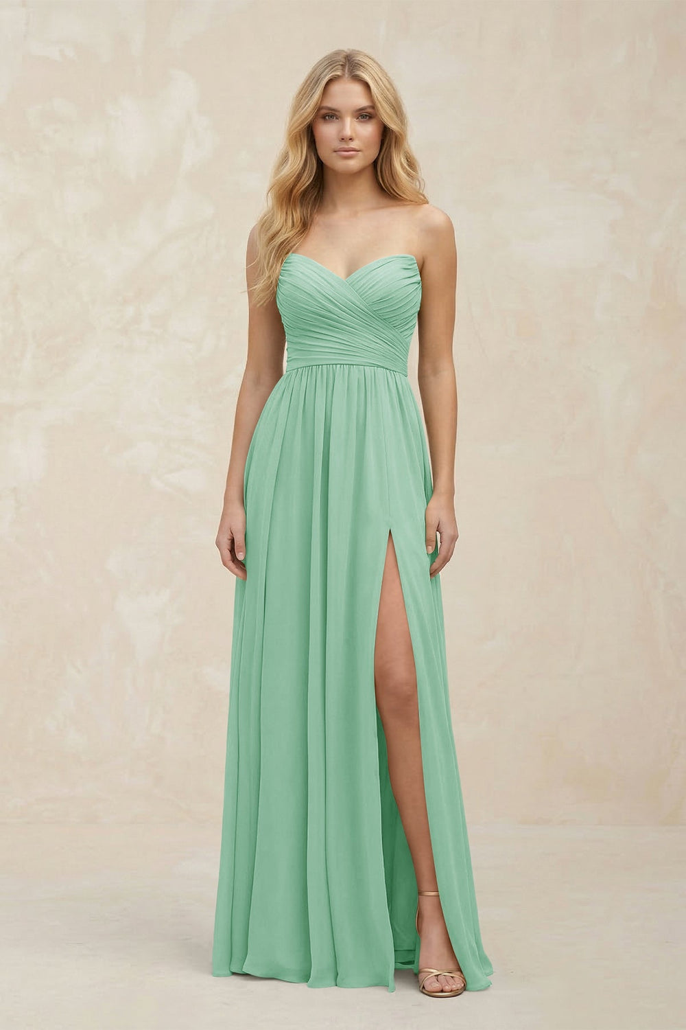 A - Line Sweetheart Pleated Chiffon Bridesmaid Dress in Pale Pistachio - KissProm Bridesmaid Dresses