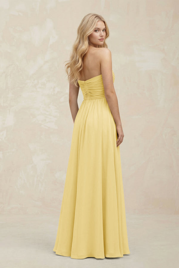 A - Line Sweetheart Pleated Chiffon Bridesmaid Dress in Pastel Yellow - KissProm Bridesmaid Dresses