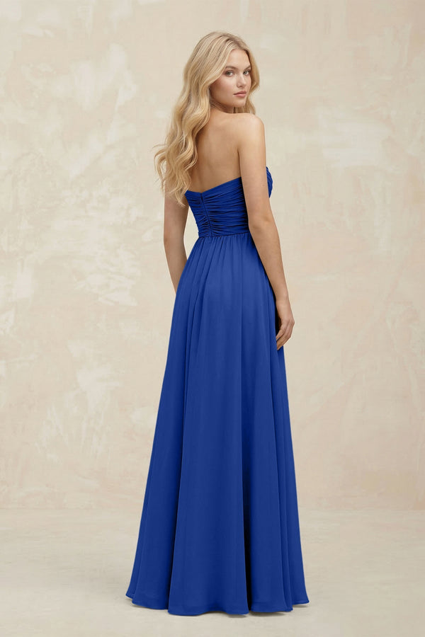 A - Line Sweetheart Pleated Chiffon Bridesmaid Dress in Royal Blue - KissProm Bridesmaid Dresses