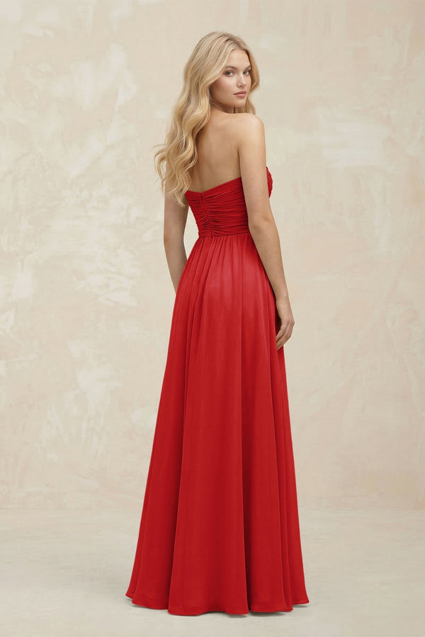 A - Line Sweetheart Pleated Chiffon Bridesmaid Dress in Ruby Red - KissProm Bridesmaid Dresses