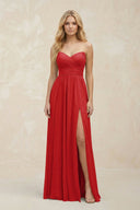 A - Line Sweetheart Pleated Chiffon Bridesmaid Dress in Ruby Red - KissProm Bridesmaid Dresses
