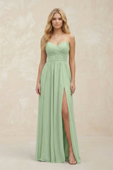A - Line Sweetheart Pleated Chiffon Bridesmaid Dress in Sage - KissProm Bridesmaid Dresses