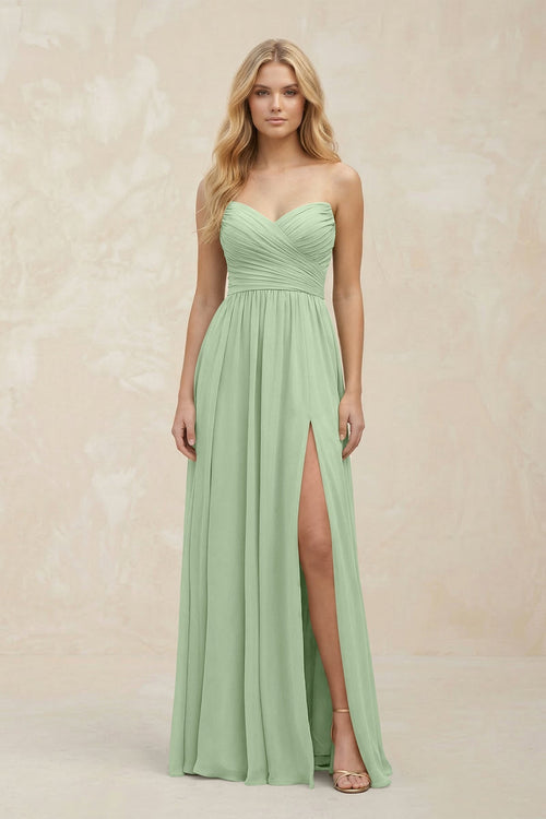 A - Line Sweetheart Pleated Chiffon Bridesmaid Dress in Sage - KissProm Bridesmaid Dresses