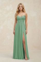 A - Line Sweetheart Pleated Chiffon Bridesmaid Dress in Sea Glass - KissProm Bridesmaid Dresses
