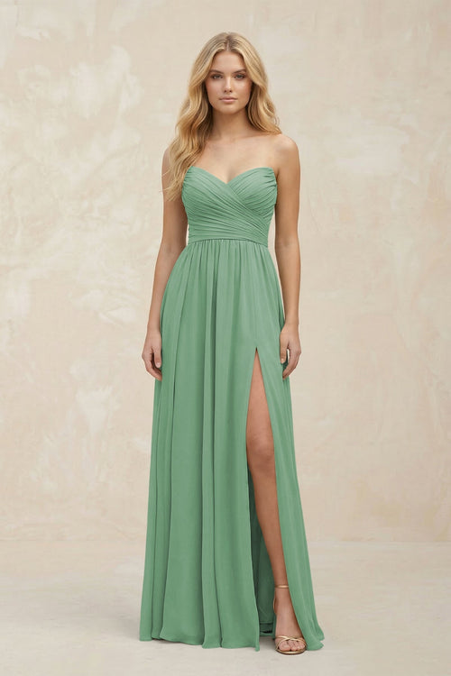 A - Line Sweetheart Pleated Chiffon Bridesmaid Dress in Sea Glass - KissProm Bridesmaid Dresses