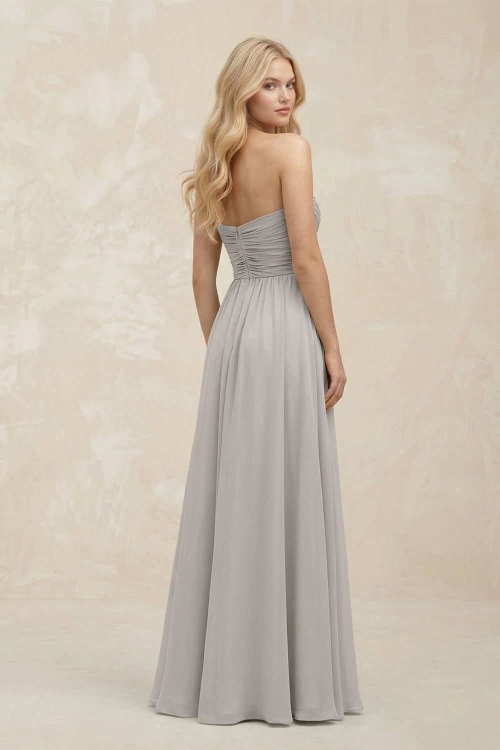 A - Line Sweetheart Pleated Chiffon Bridesmaid Dress in Silver - KissProm Bridesmaid Dresses