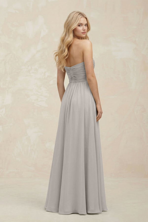 A - Line Sweetheart Pleated Chiffon Bridesmaid Dress in Silver - KissProm Bridesmaid Dresses