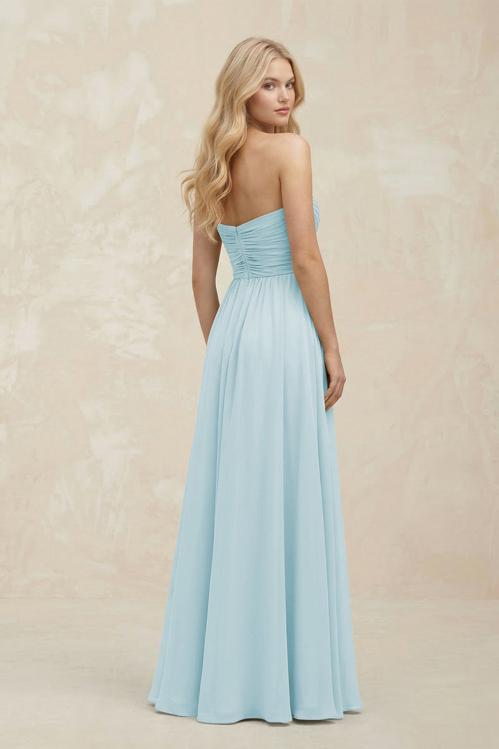 A - Line Sweetheart Pleated Chiffon Bridesmaid Dress in Sky Blue - KissProm Bridesmaid Dresses