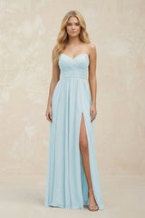 A - Line Sweetheart Pleated Chiffon Bridesmaid Dress in Sky Blue - KissProm Bridesmaid Dresses