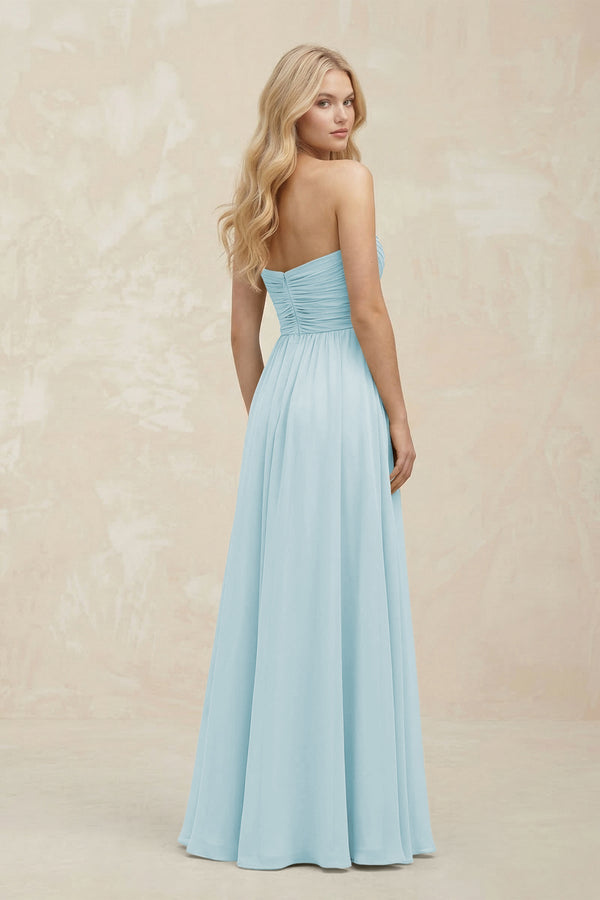 A - Line Sweetheart Pleated Chiffon Bridesmaid Dress in Sky Blue - KissProm Bridesmaid Dresses