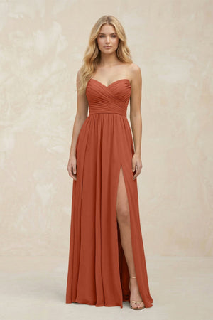 A - Line Sweetheart Pleated Chiffon Bridesmaid Dress in Spice - KissProm Bridesmaid Dresses