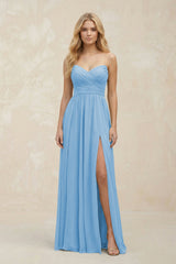 A - Line Sweetheart Pleated Chiffon Bridesmaid Dress in Steel Blue - KissProm Bridesmaid Dresses