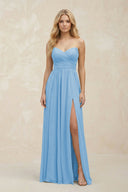 A - Line Sweetheart Pleated Chiffon Bridesmaid Dress in Steel Blue - KissProm Bridesmaid Dresses