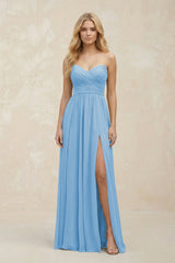 A - Line Sweetheart Pleated Chiffon Bridesmaid Dress in Steel Blue - KissProm Bridesmaid Dresses