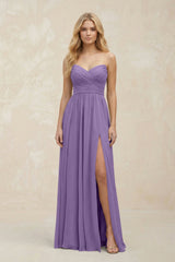 A - Line Sweetheart Pleated Chiffon Bridesmaid Dress in Tahiti - KissProm Bridesmaid Dresses