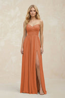 A - Line Sweetheart Pleated Chiffon Bridesmaid Dress in Terracotta - KissProm Bridesmaid Dresses