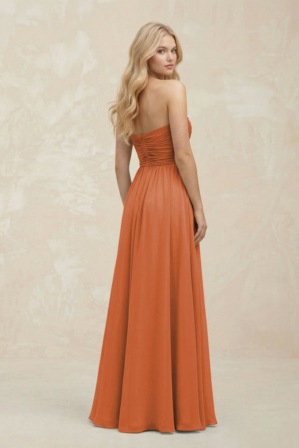 A - Line Sweetheart Pleated Chiffon Bridesmaid Dress in Terracotta - KissProm Bridesmaid Dresses