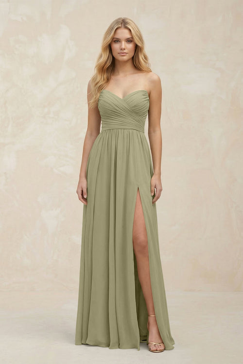 A - Line Sweetheart Pleated Chiffon Bridesmaid Dress in Thyme - KissProm Bridesmaid Dresses