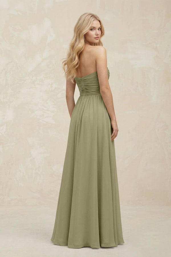 A - Line Sweetheart Pleated Chiffon Bridesmaid Dress in Thyme - KissProm Bridesmaid Dresses