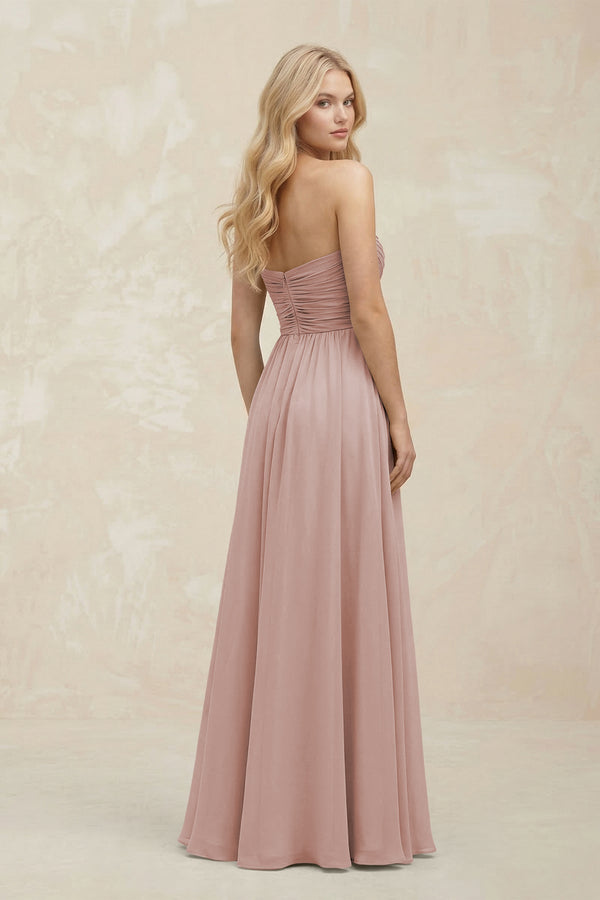 A - Line Sweetheart Pleated Chiffon Bridesmaid Dress in Toffee - KissProm Bridesmaid Dresses
